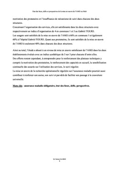 Etat des lieux de la mise en oeuvre de l'AMO au Mali