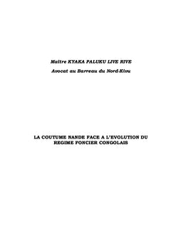 La coutume Nande face à l'évolution du régime foncier congolais