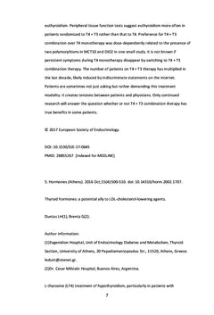 Hypercholesterolemie de l'hypothyroïdie primaire