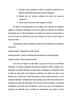 Esquisse du devis d'un bâtiment administratif dans la ville de Kisangani