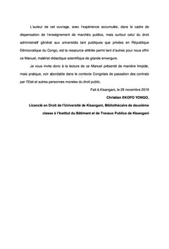 Manuel du droit congolais : Les marchés publics en République Démocratique du Congo