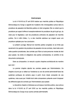 Manuel du droit congolais : Les marchés publics en République Démocratique du Congo