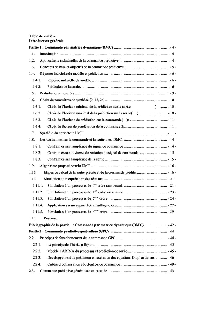 Theorie et application de la commande predictive des systemes dynamiques