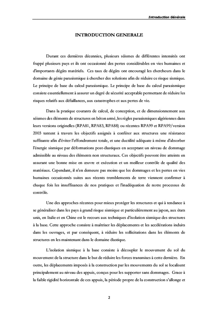 Performance des Structures en Béton armé isolées à la base