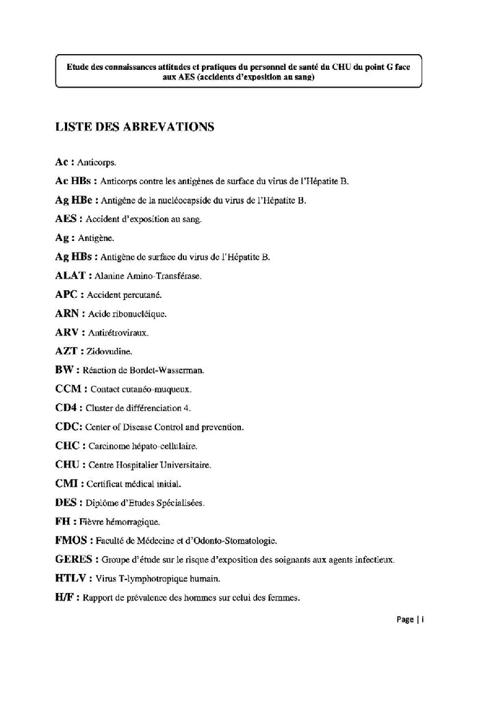 Etude des connaissances, attitudes et pratiques du personnel de santé