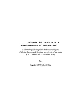 Contribution à L'etude De LaMorbi-Mortalité Des Adolescents