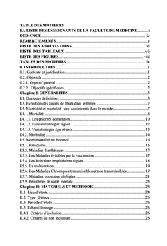 Contribution à L'etude De LaMorbi-Mortalité Des Adolescents