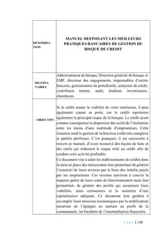 Manuel définissant les meilleurs pratiques bancaires