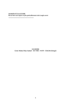 SEMEIOLOGIE/GLAUCOME ET DIABETE SUCRE EN AFRIQUE NOIRE SUBSAHARIENNE.