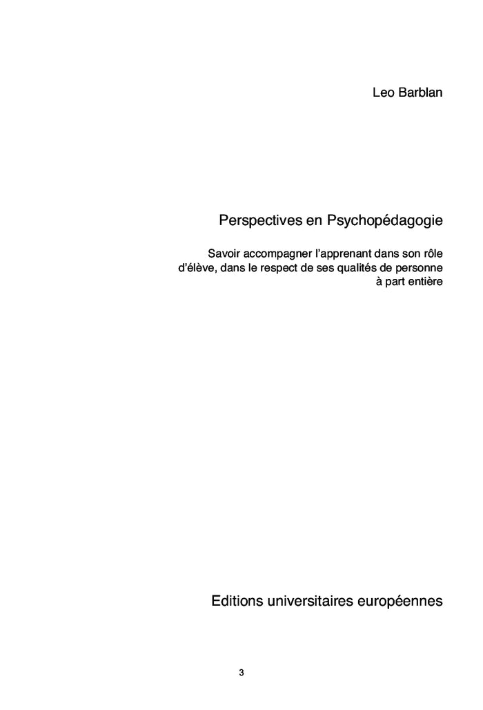 Perspectives en Psychopédagogie