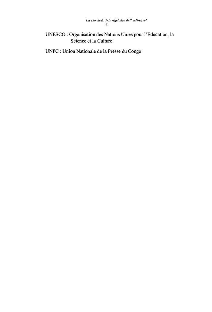 Les standards dans la régulation de l'audiovisuel en République Démocratique du Congo