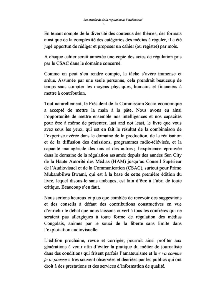 Les standards dans la régulation de l'audiovisuel en République Démocratique du Congo