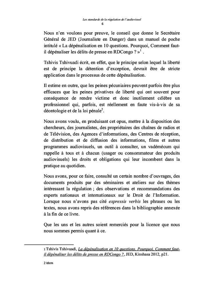 Les standards dans la régulation de l'audiovisuel en République Démocratique du Congo