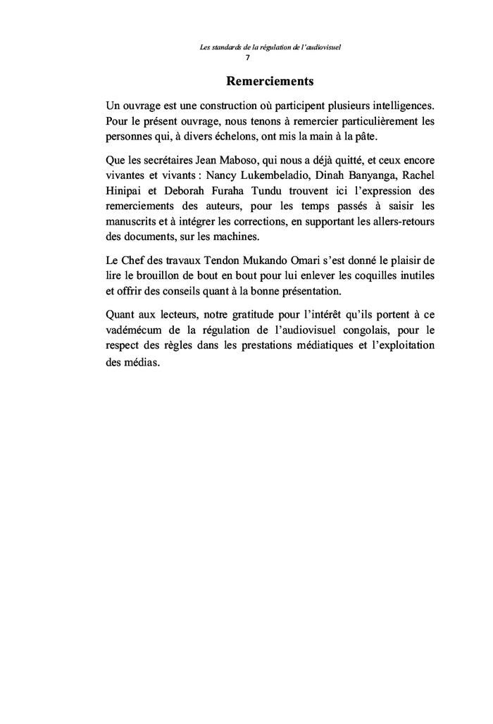 Les standards dans la régulation de l'audiovisuel en République Démocratique du Congo