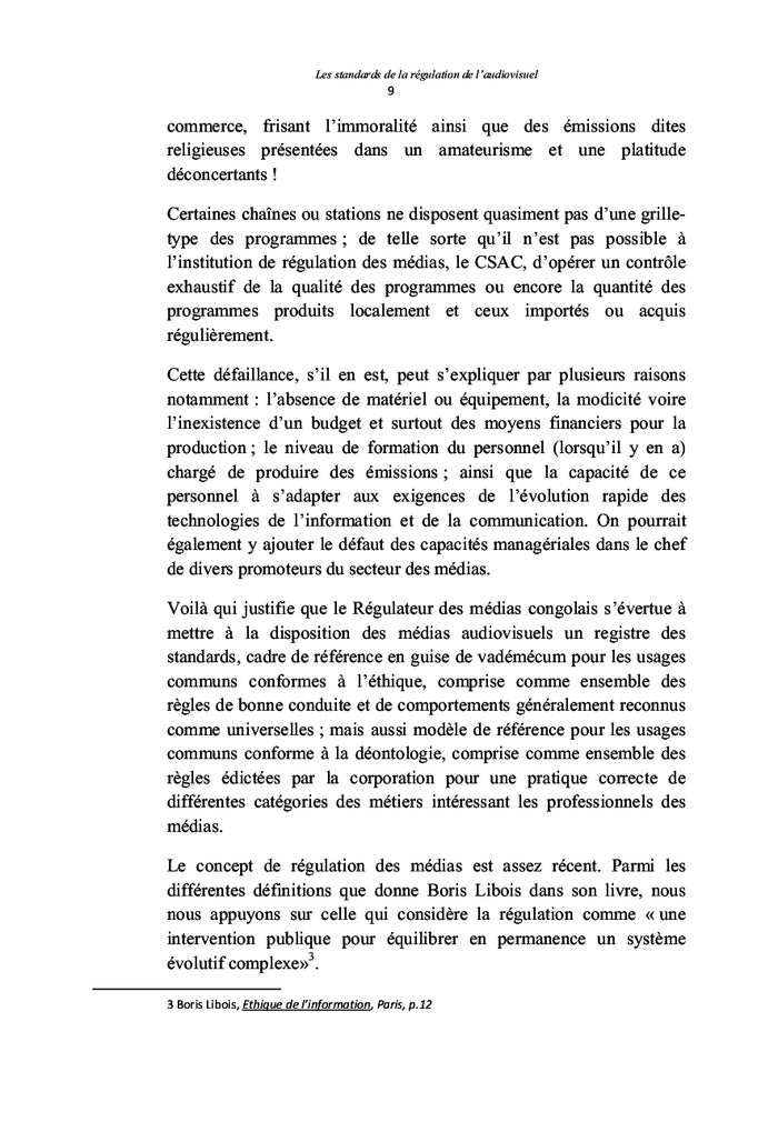 Les standards dans la régulation de l'audiovisuel en République Démocratique du Congo