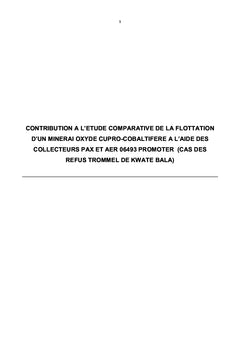 Contribution à l'étude comparative de la flottation d'un minerai oxyde cupro-cobaltifère