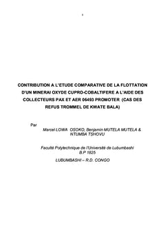 Contribution à l'étude comparative de la flottation d'un minerai oxyde cupro-cobaltifère