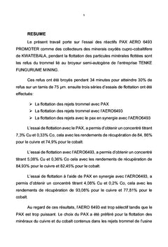 Contribution à l'étude comparative de la flottation d'un minerai oxyde cupro-cobaltifère
