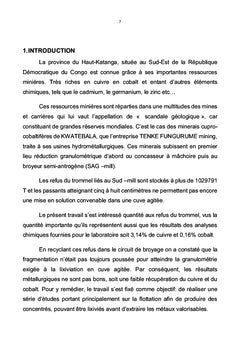 Contribution à l'étude comparative de la flottation d'un minerai oxyde cupro-cobaltifère