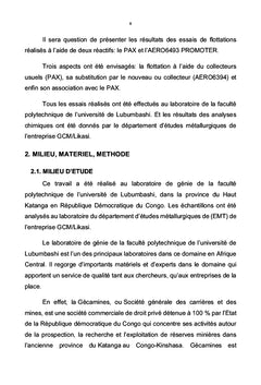 Contribution à l'étude comparative de la flottation d'un minerai oxyde cupro-cobaltifère