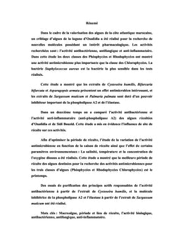 Evaluation de l'effet du lieu de recoltes algues marines des cotes atlantiques marocaines