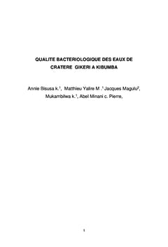 Qualité bacteriologique des eaux de cratère Gikeri à Kibumba