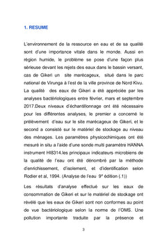 Qualité bacteriologique des eaux de cratère Gikeri à Kibumba