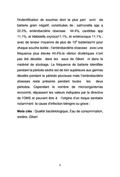 Qualité bacteriologique des eaux de cratère Gikeri à Kibumba