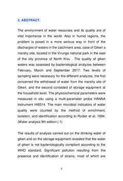 Qualité bacteriologique des eaux de cratère Gikeri à Kibumba