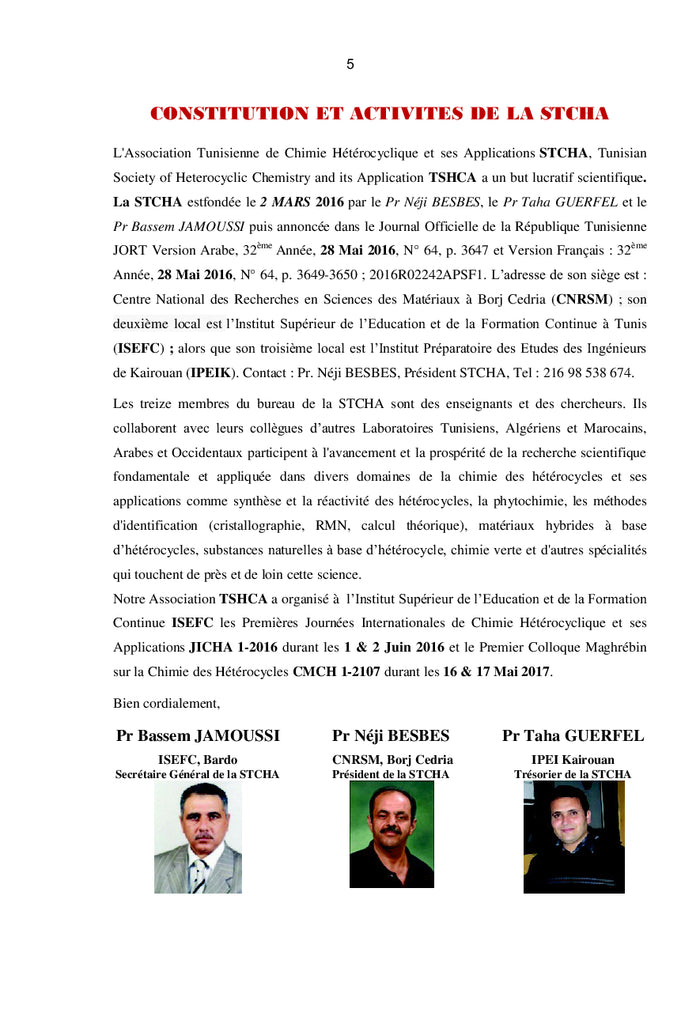 Recueil du Premier Colloque Maghrébin sur la Chimie des Hétérocycles