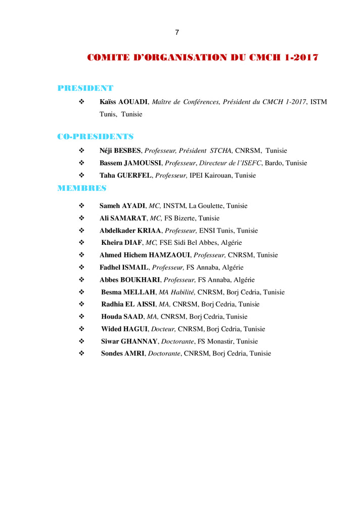 Recueil du Premier Colloque Maghrébin sur la Chimie des Hétérocycles
