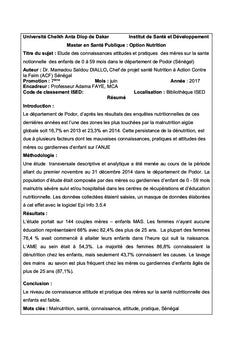 Etude des connaissances, attitudes et pratiques