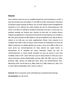 Rentabilité du capital humain des micro entrepreneurs