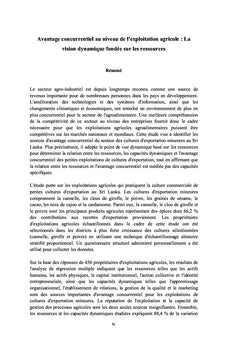 Avantage concurrentiel au niveau de l'exploitation agricole