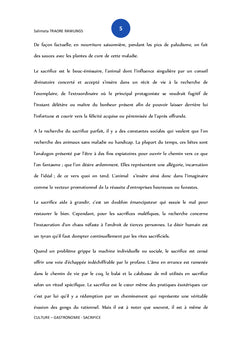 Sacrifice, Culture et Gastronomie