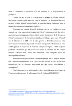 Intervention humanitaire de la France en Cote d'Ivoire au miroir de l'acquittement de Laurent Gbagbo