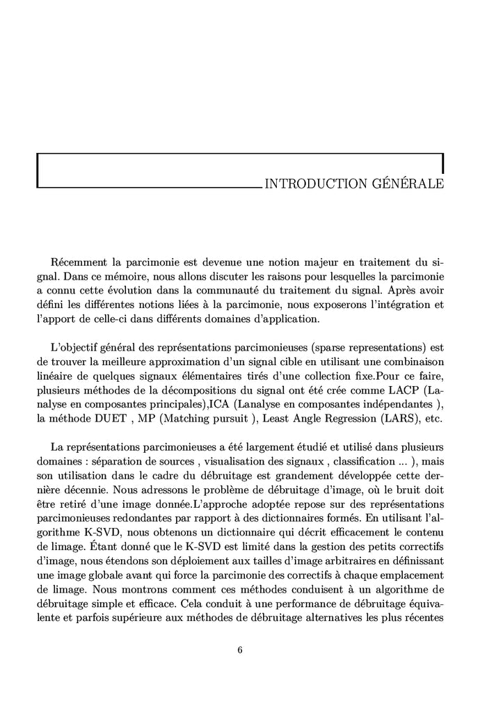 La Décomposition Parcimonieuse pour le débruitage d'images