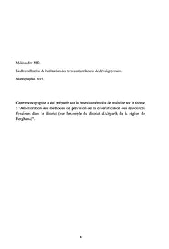 Diversification de l'utilisation des terres - Facteur de développement