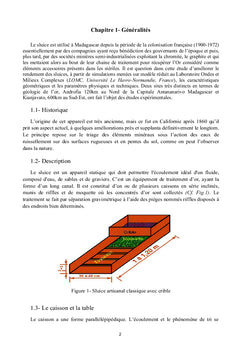 Champ de vitesse et tri de particules d'or dans un sluice artisanal
