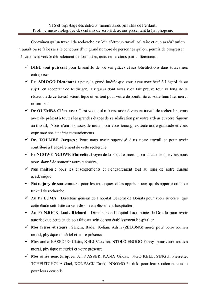 NFS et dépistage des déficits immunitaires primitifs de l'enfant
