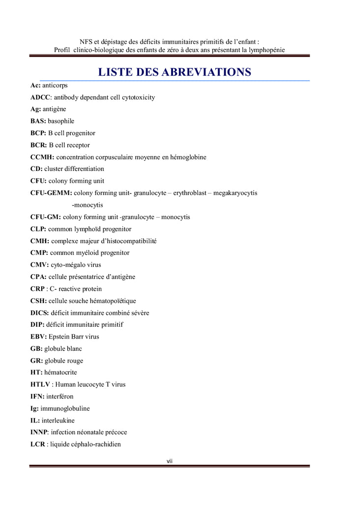 NFS et dépistage des déficits immunitaires primitifs de l'enfant