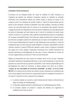 Analyse de Non Souscription de l'Assurance Automobile au Bénin
