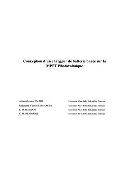 Conception d'un chargeur de batterie basée sur la MPPT Photovoltaïque