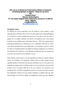 Loi sur la liberté d'information et l'industrie cinématographique au Nigeria : étude de cas de Kano