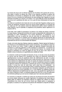 Normes de prestation dans les établissements de santé publique