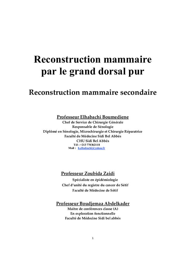 Reconstruction Mammaire par le Grand Dorsal Pur