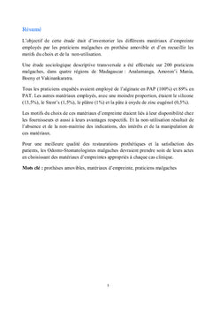 Matériaux d'empreinte usuels à Madagascar