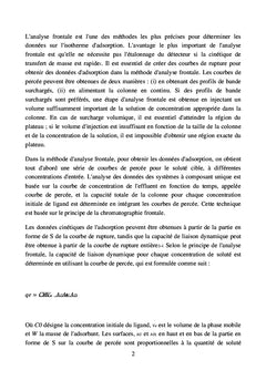 L'analyse frontale dans les colonnes d'échange