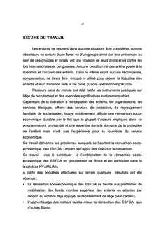 Problematique de l'appui à la reinsertion socio-economique