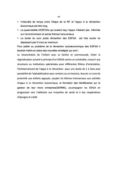 Problematique de l'appui à la reinsertion socio-economique